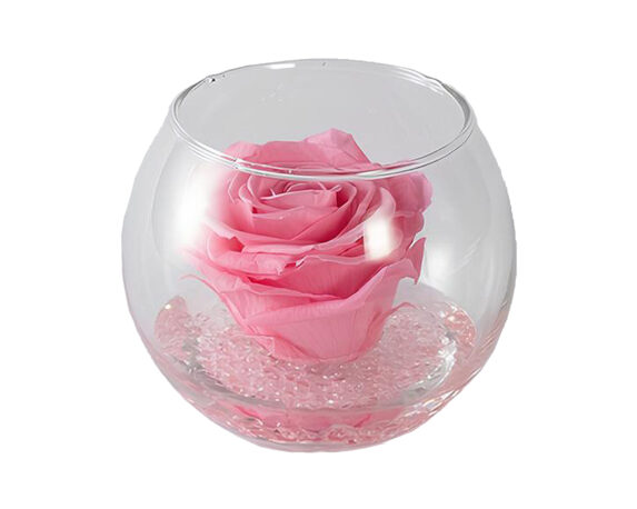 Boccia Rosa Cherie Profumate Con Gocce E Packaging Rosa D10cm In Vetro