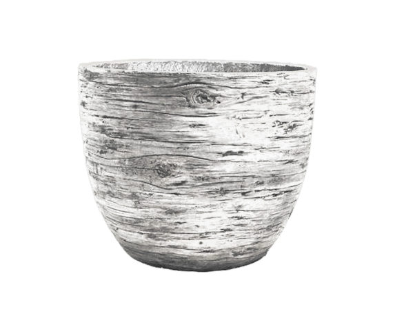 Vaso Tondo Effetto Legno Bianco D42cm In Cemento