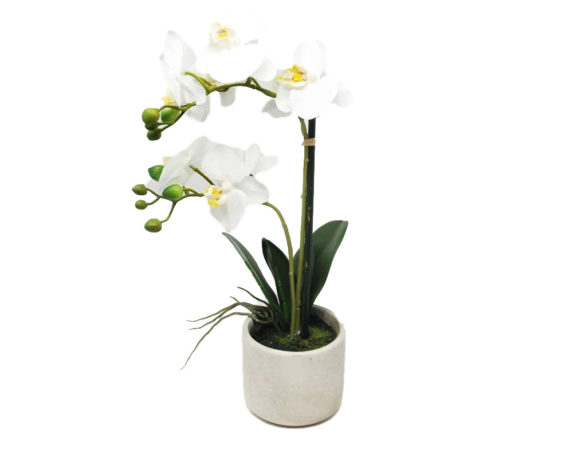 Orchidea Phalaenopsis Artificiale Bianco In Vaso H46