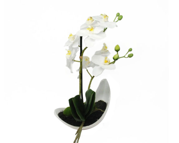 Orchidea Phalaenopsis Artificiale Bianco In Vaso H33