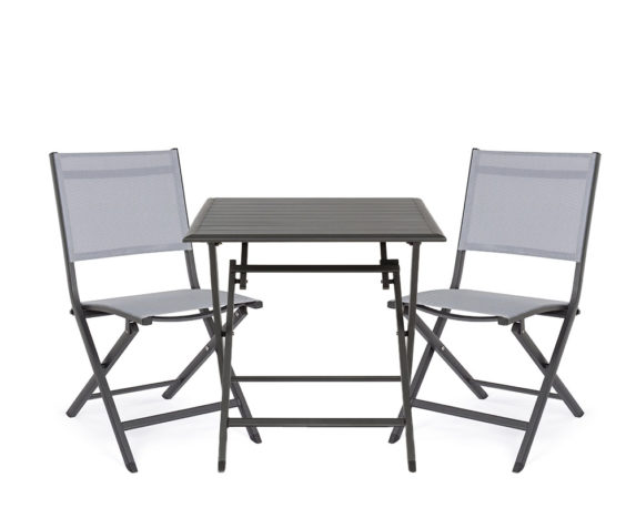 Set Tavolo Elin Richiudibile + 2 Sedie Antracite In Alluminio E Textilene – Bizzotto