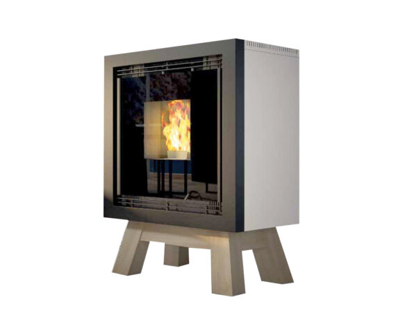 Stufa A Pellet Horus Domino Con Supporto 6,5kW Nera In Acciaio E Legno