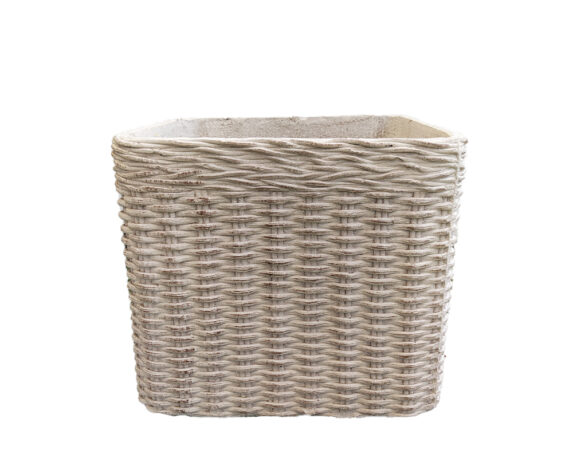 Vaso Quadrato Effetto Rattan Extra Large In Cemento