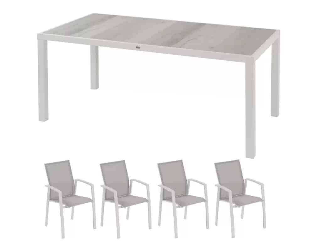 Set Pranzo Lory 185x95 + 4 Poltrone Spring in Alluminio e Textilene