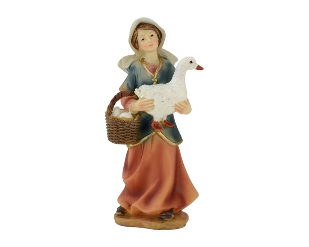 Statua del presepe Donna con oca nelle braccia