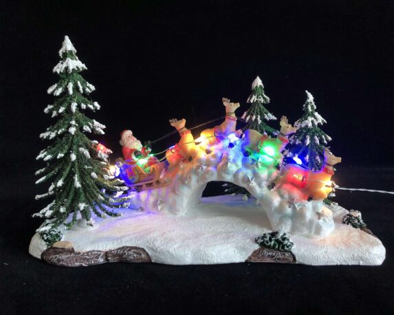 Decorazione Natalizia Babbo Natale Sulla Slitta Con Le Sue Renne Con Led