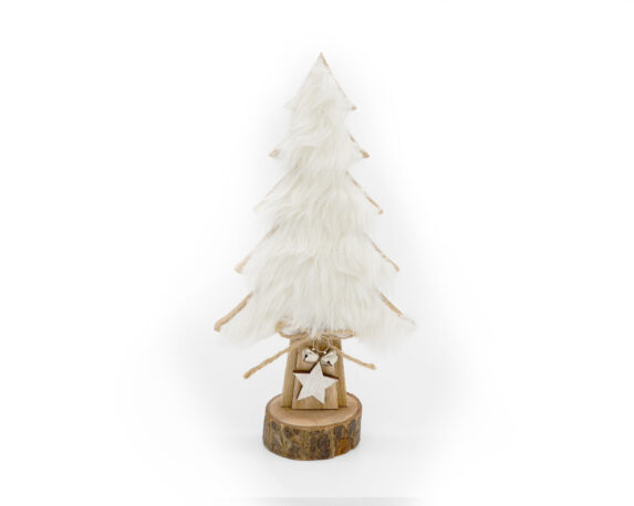 Statua Decorativa Albero Di Natale Bianco Con Pelliccia