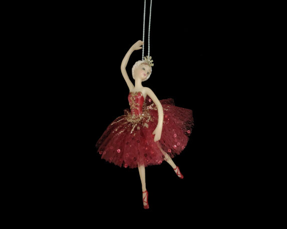 Decorazione Da Appendere Ballerina Con Tulle Rosso E Dorato