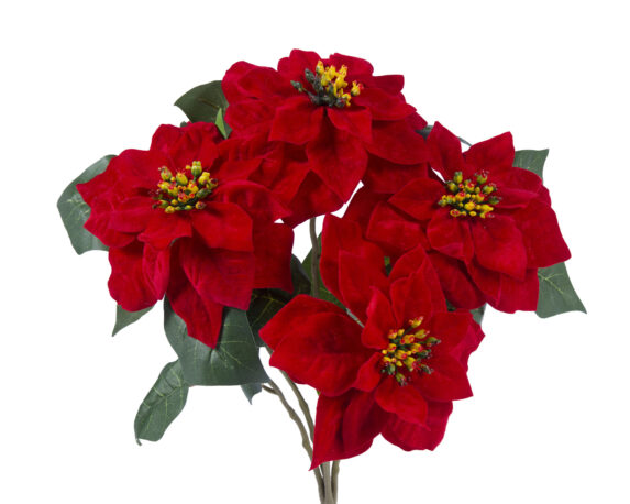 5 Pz Mazzo Di Poinsettia Stella Di Natale Di Velluto