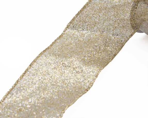 Nastro Di Natale Champagne Rete Fine Glitterata