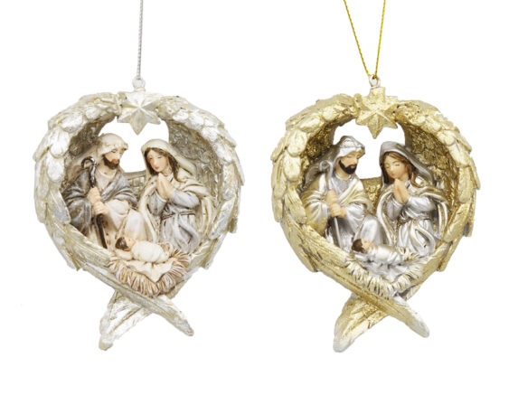 Decorazione Da Appendere Natività Figure Del Presepe Argento E Oro