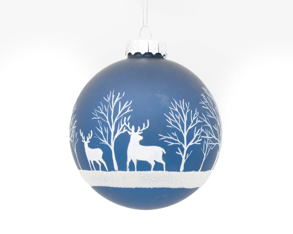 Decorazioni Da Appendere Sfera Di Natale Blu Con Alberi E Renne