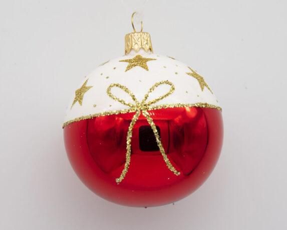 Decorazioni Da Appendere Sfera Di Natale Rossa  E Bianca Con Glitter