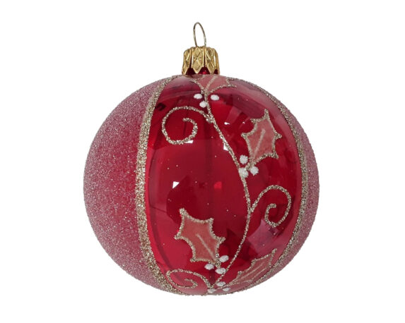 Decorazioni Da Appendere Sfera Di Natale Rossa Con Agrifoglio Glitterato