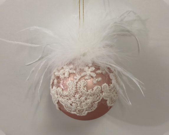 Decorazioni Sfera Di Natale Rosa Con Piume E Pizzo