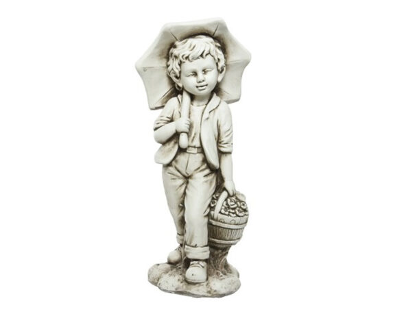 Statua Bambino Con Ombrello In Resina
