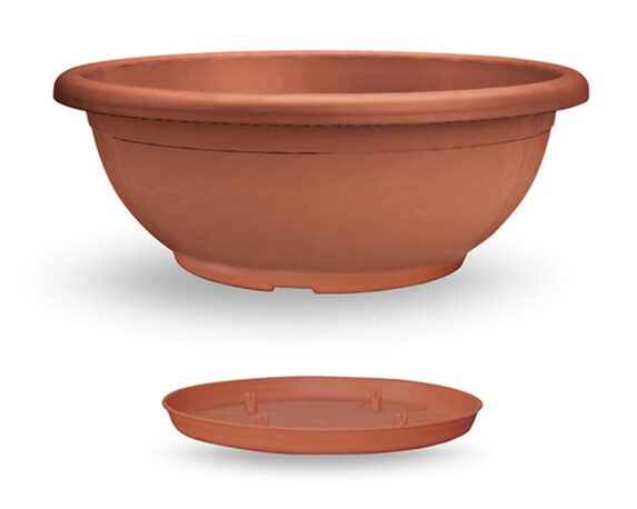 Vaso Naxos Con Sottovaso Terracotta D70cm In Plastica