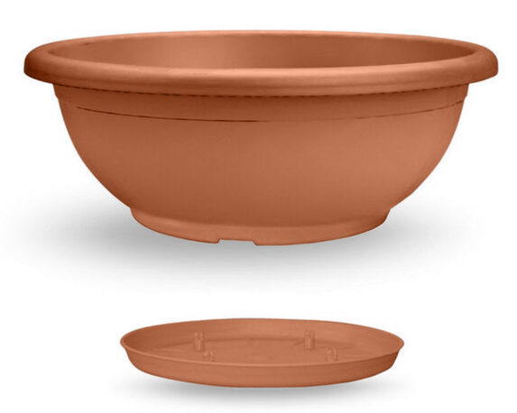 Vaso Naxos Con Sottovaso Terracotta D80cm In Plastica