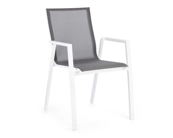 Sedia Con Braccioli Krion Bianco In Alluminio E Textilene – Bizzotto