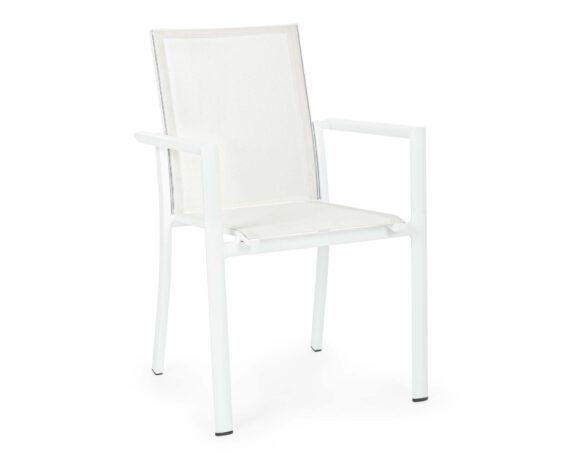 Sedia Con Braccioli Konnor Bianco In Alluminio E Textilene – Bizzotto