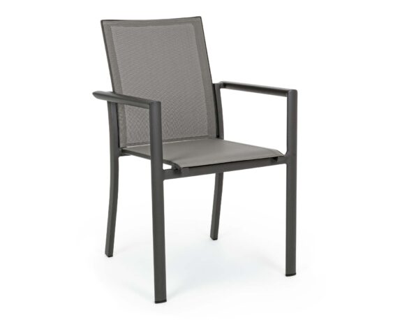 Sedia Con Braccioli Konnor Antracite In Alluminio E Textilene – Bizzotto