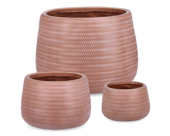 Set 3 Pz Porta Vaso Tressage Tondo Terracotta In Fibra Di Vetro E Argilla – Bizzotto