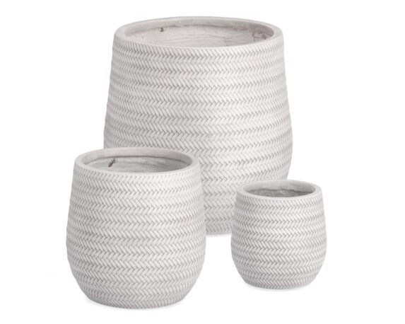 Set 3 Pz Porta Vaso Tressage Bomb Bianco In Fibra Di Vetro E Argilla – Bizzotto