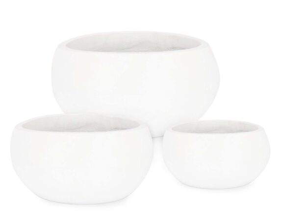 Set 3 Pz Porta Vaso Hoian Ciotola Bianco In Fibra Di Cemento E Argilla – Bizzotto