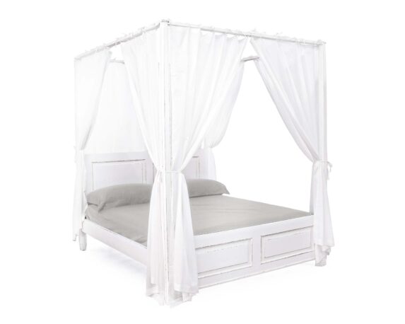 Letto 2 Posti Colette Con Tende In Legno Di Mango E Cotone – Bizzotto