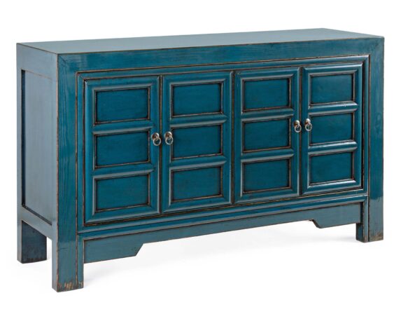 Credenza Con 4 Ante Jinan Blu In Legno Di Olmo Riciclato E Rame – Bizzotto