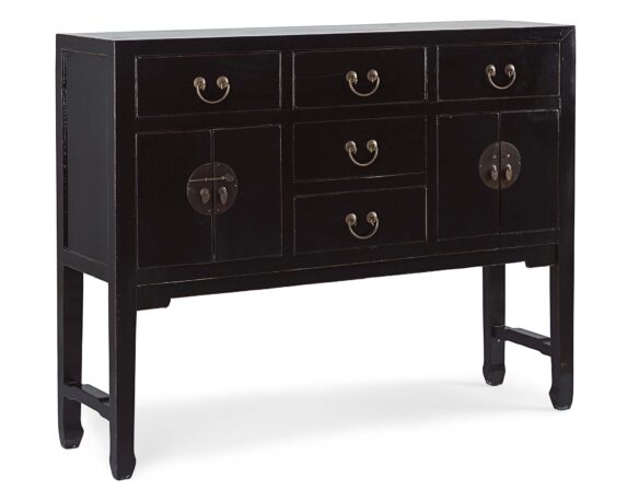 Credenza Con 4 Ante E 5 Cassetti Jinan Nero In Legno Di Olmo Riciclato E Rame – Bizzotto