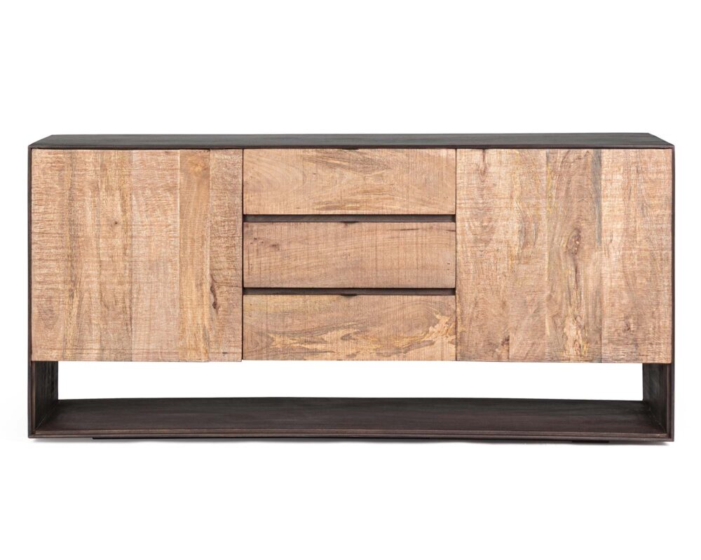 Credenza con 2 Ante e 3 Cassetti Gunter in Legno di Mango e Acciaio - Bizzotto - immagine 2