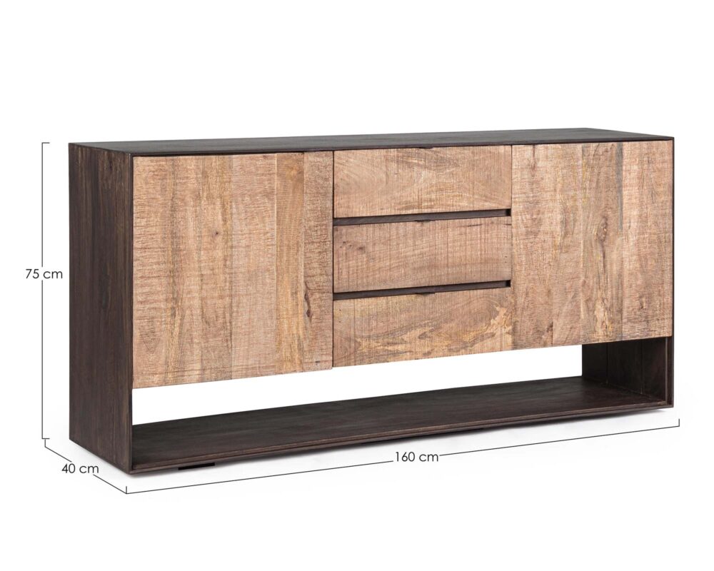 Credenza con 2 Ante e 3 Cassetti Gunter in Legno di Mango e Acciaio - Bizzotto - immagine 6