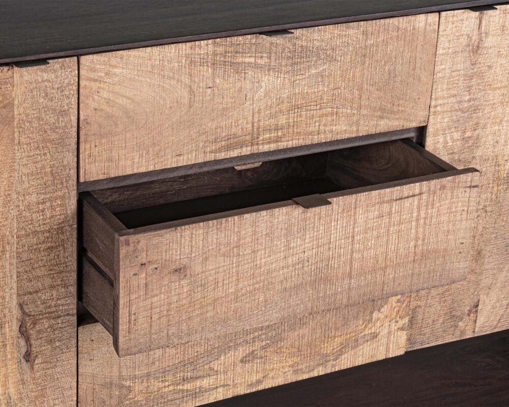 Credenza con 2 Ante e 3 Cassetti Gunter in Legno di Mango e Acciaio - Bizzotto - immagine 8