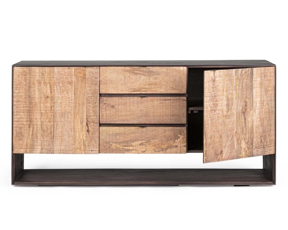 Credenza con 2 Ante e 3 Cassetti Gunter in Legno di Mango e Acciaio - Bizzotto - immagine 3