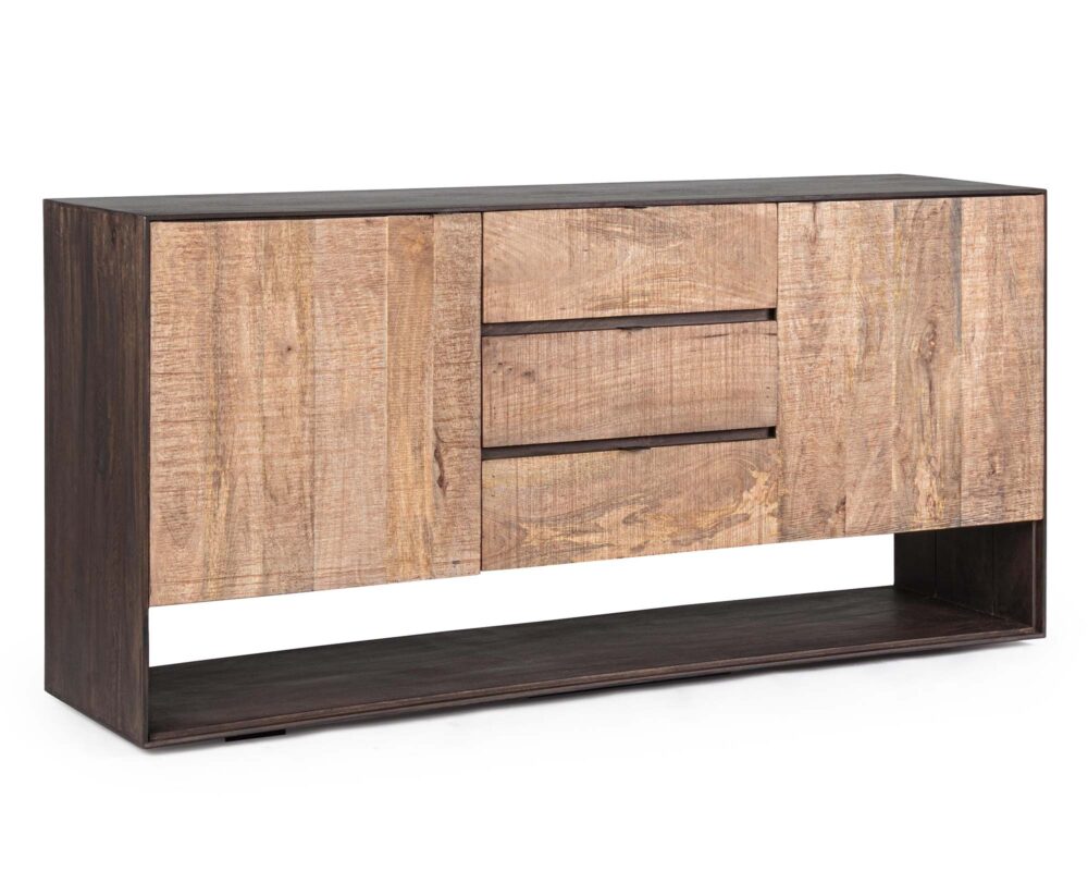 Credenza con 2 Ante e 3 Cassetti Gunter in Legno di Mango e Acciaio - Bizzotto