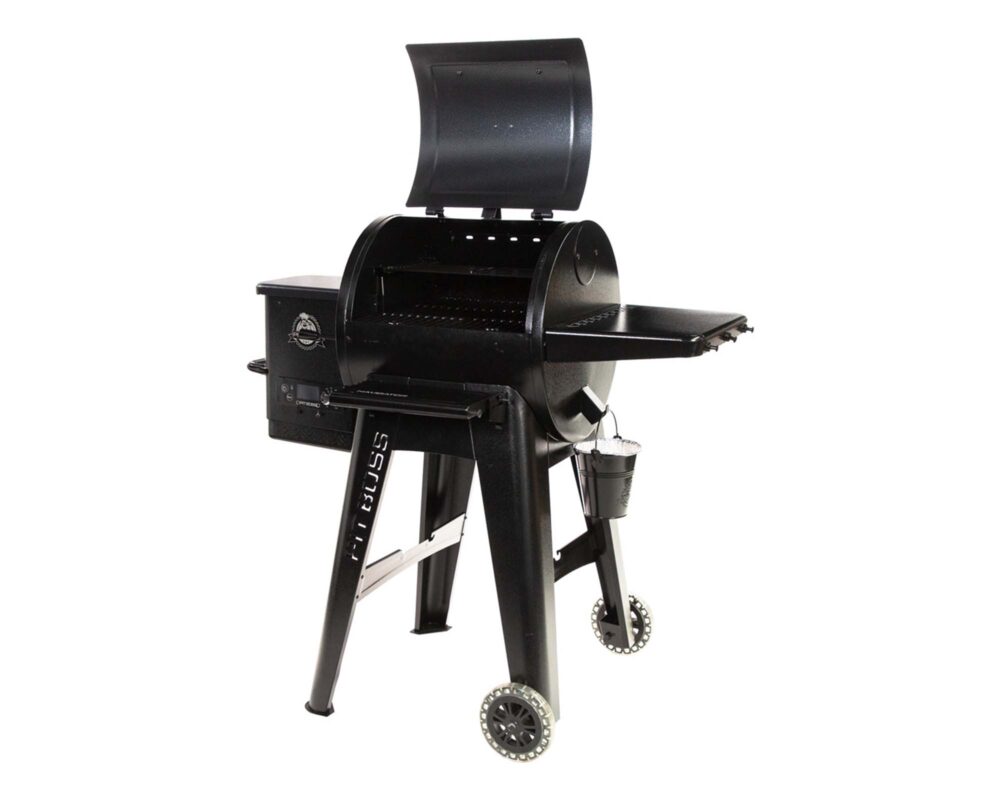 BARBECUE A PELLET PIT BOSS NAVIGATOR 550 LEGA DI ACCIAIO NERO 10613 0001 PB550G right open