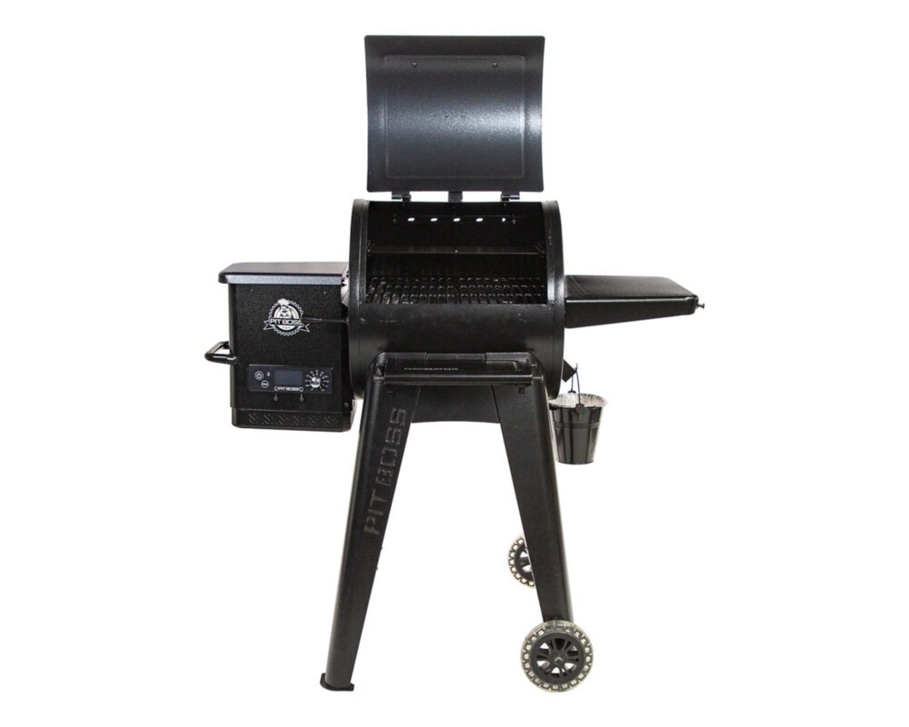 BARBECUE A PELLET PIT BOSS NAVIGATOR 550 LEGA DI ACCIAIO NERO 10613 0005 PB550G front open