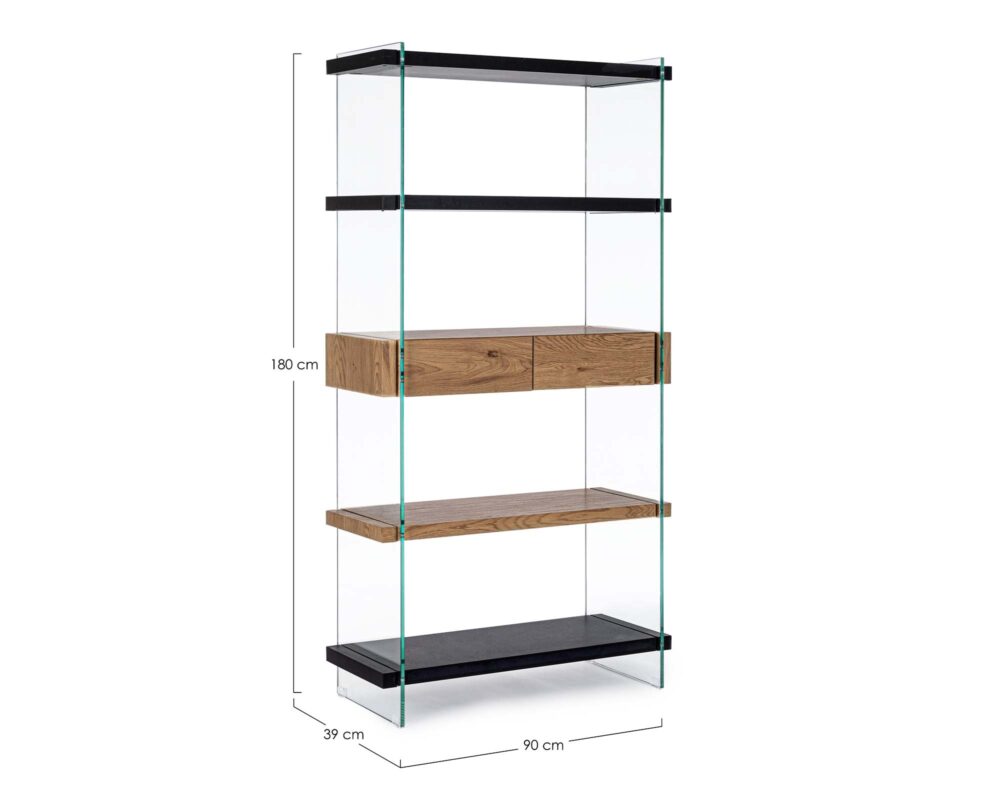 0734006 8051836411364 Libreria 4 piani 2 cassetti line wood nero 0003 0734006 QU1