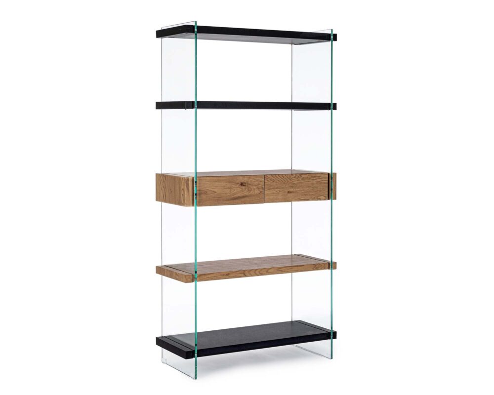 0734006 8051836411364 Libreria 4 piani 2 cassetti line wood nero 0006 0734006