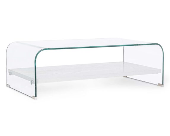 Tavolino Con 2 Piani Line Wood Bianco 110×55 In Vetro E MDF – Bizzotto