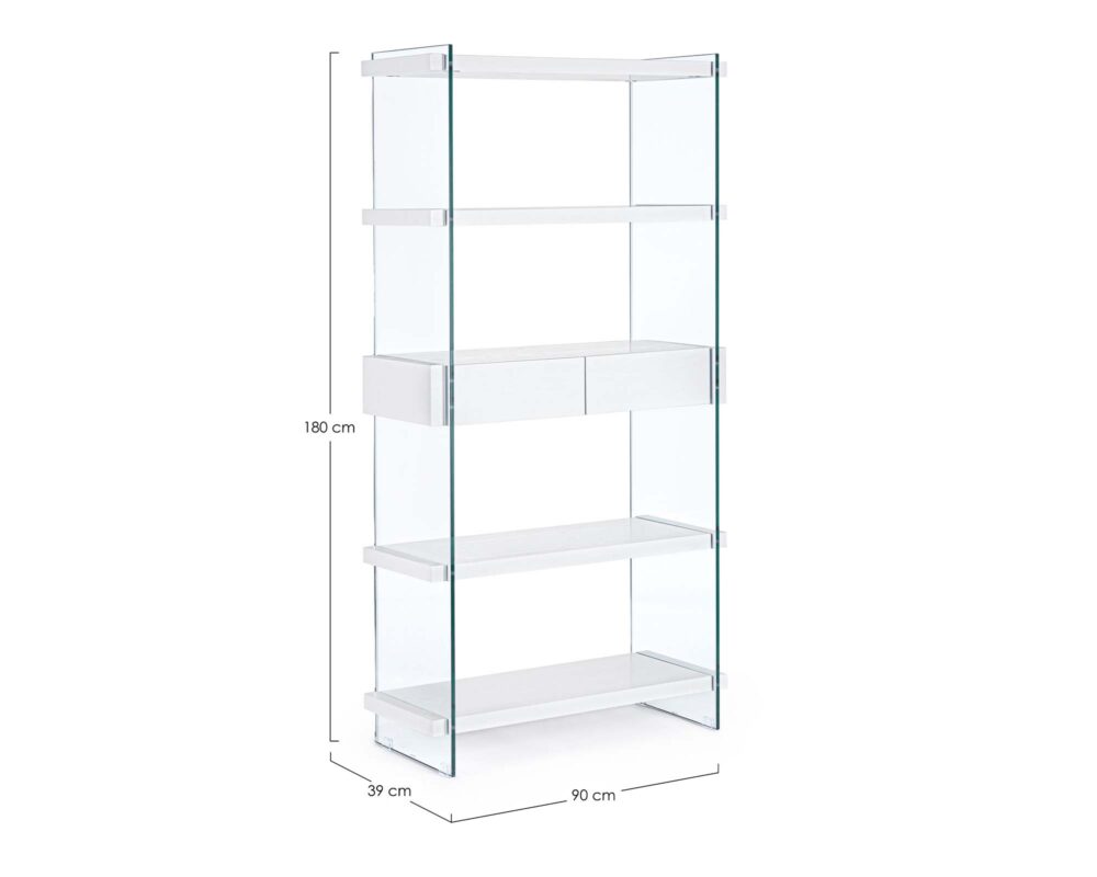 0734183 8051836403352 Libreria 4 piani 2 cassetti line wood bianco 0002 0734183 QU1