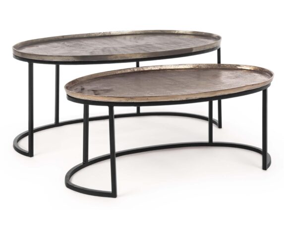 Set 2 Pz Tavolino Amira Ovale In Acciaio E Alluminio – Bizzotto