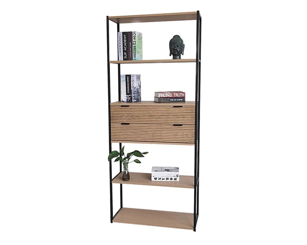 0748595 8051836572874 Libreria 4 piani 2 cassetti allycia nero naturale 0001 0748595