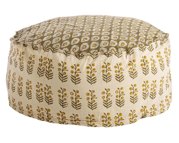 Pouf Reims Avorio Con Foglia E Fiore D65x25 In Cotone – Bizzotto