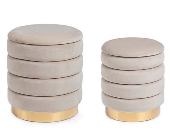 Set 2 Pz Pouf Con Contenitore Darina Beige In MDF E Poliestere – Bizzotto