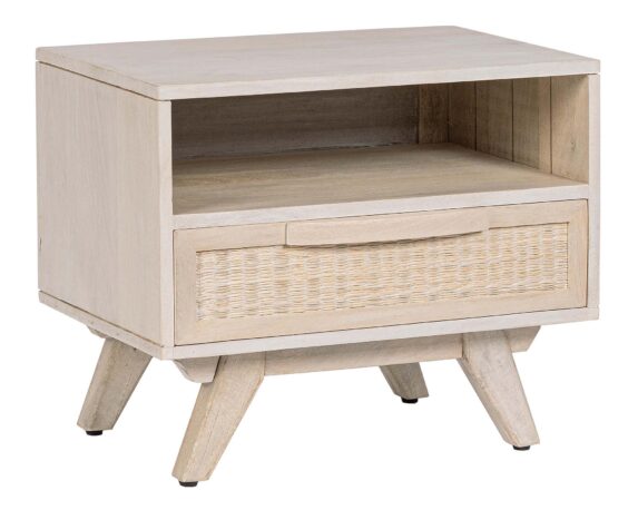 Comodino 1 Cassetto Sahana In Legno Di Mango E Rattan – Bizzotto