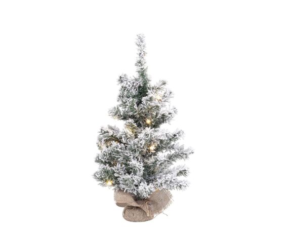 Albero Innsbruck Innevato H60 Con 20 LED In Metallo, Juta E PVC – Bizzotto