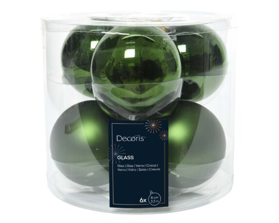 Set 6 Pz Decorazione Sfera Verde Assortito D8CM In Vetro