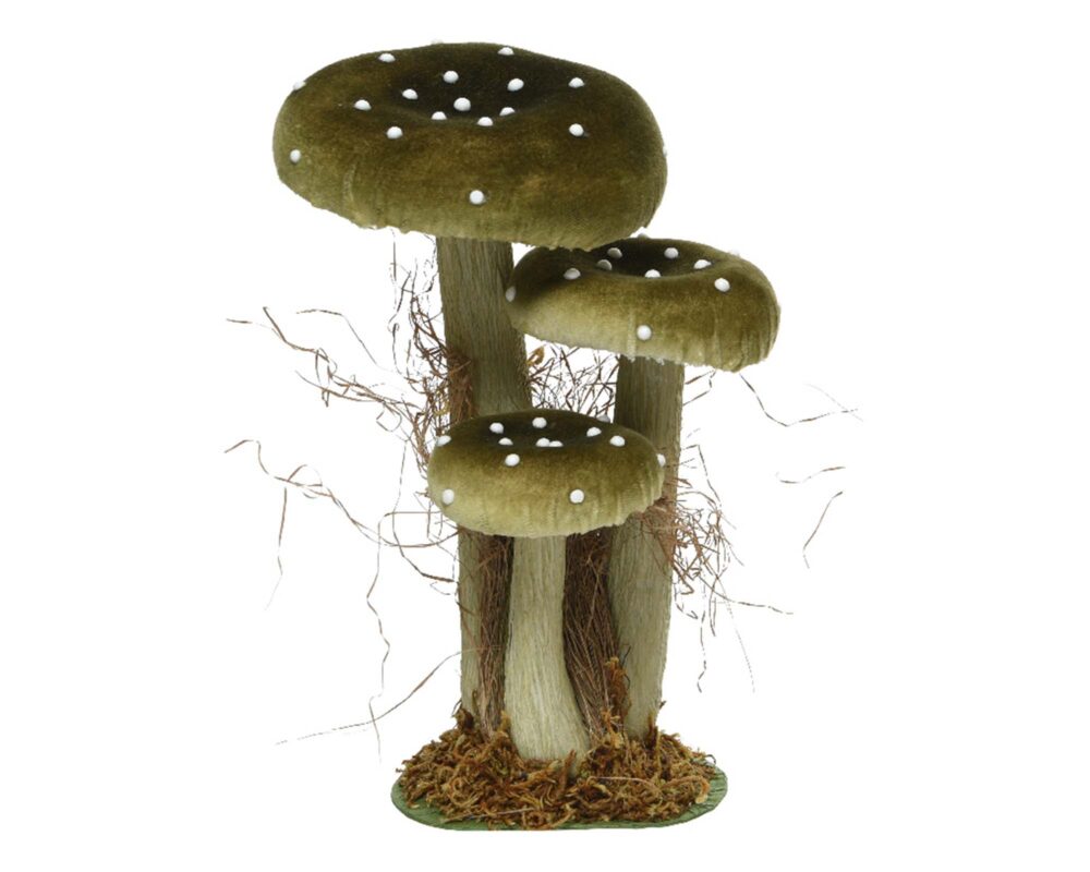 10060382 8719152229772 455539 DECORAZIONE 3 FUNGHI C ERBA IN VELLUTO ASS H26CM 0001 455539s1